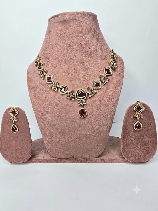 Moissanite Polki Necklace Set with Emerald Green Enamel, Double-Layered Haaram, Bridal Wedding Jewellery - Image 3