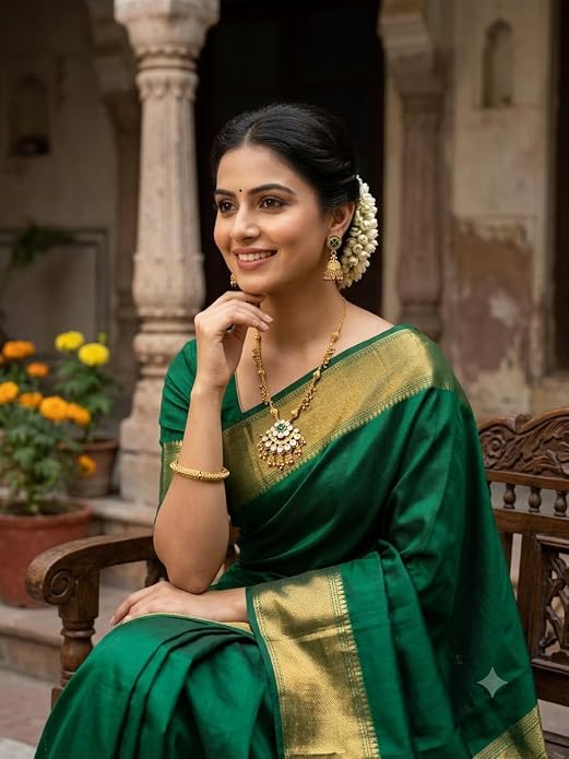 Polki Pendant Necklace Set with Emerald Stone & Jhumki Earrings | Matar Mala Chain, Semi-Precious Stone, Kundan Work, Gold-Toned Finish, Ruby & Pearl Drops - Image 3