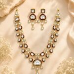 Moissanite Polki Long Haaram Set, Gold-Toned, Maroon Enamel Work, Two-Layer Necklace with Matching Earrings